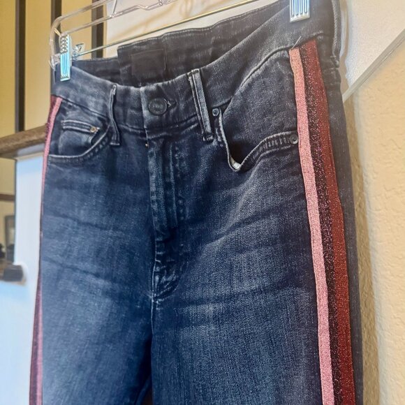 MOTHER Hight-Waisted “LOOKER HERE KITTY, KITTY” Glitter Racer Skinny Jeans, Size - Picture 1 of 4